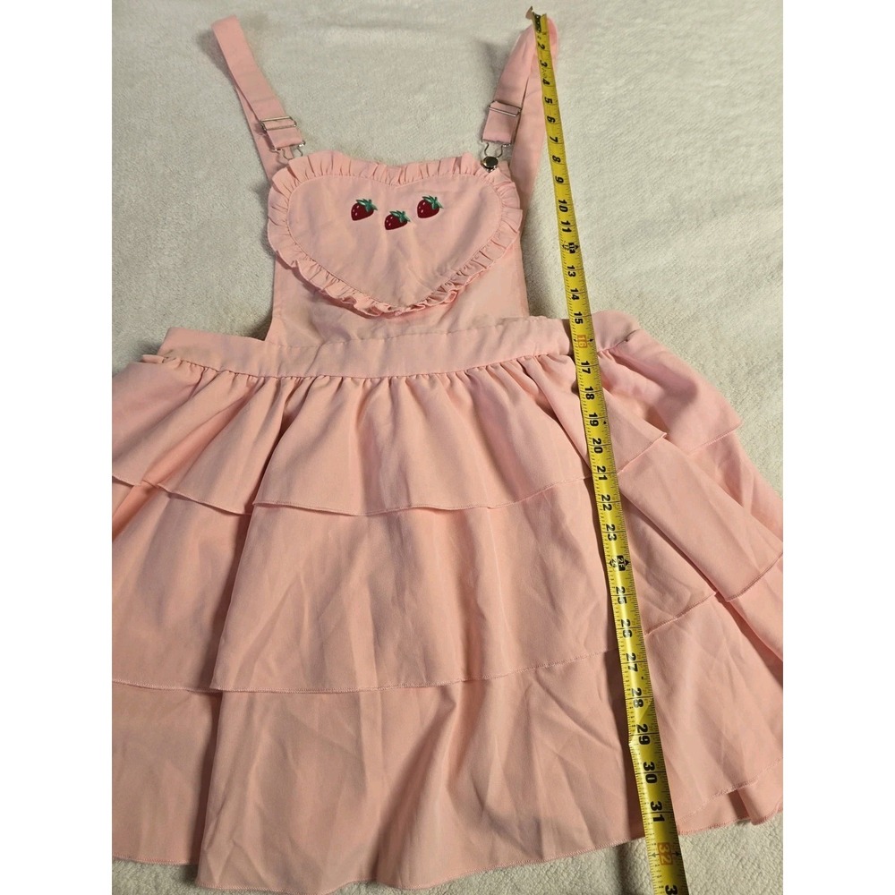 Romwe Strawberry Overall Dress Pink Women's 1XL Heart Ruffle Cottagecore Kawaii